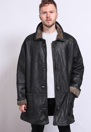 VINTAGE LEATHER AVIATOR SHEEPSKIN FLEECE JACKET