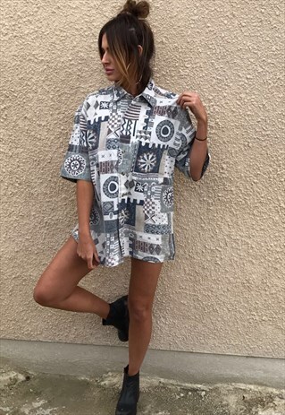 PATTERNED OVERSIZED RETRO VINTAGE UNISEX FESTIVAL SHIRT