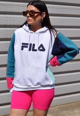 90's vintage reworked Fila spell out colour block hoodie