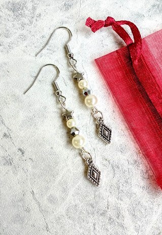 DAINTY FAUX PEARL DIAMOND DROP EARRINGS