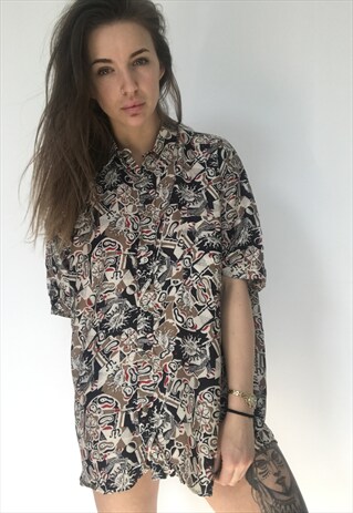 PATTERNED OVERSIZED RETRO VINTAGE UNISEX FESTIVAL SHIRT