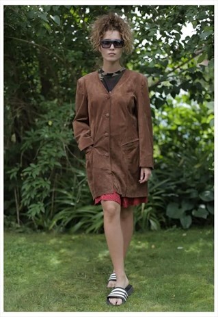 VINTAGE 80'S LONG BROWN SUEDE JACKET