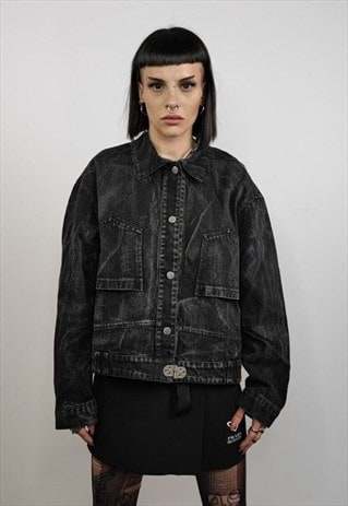 CATWALK DENIM JACKET REVERSED POCKETS JEAN BOMBER JACKET 