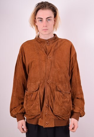 MENS VINTAGE SUEDE BOMBER JACKET LARGE BROWN 90S