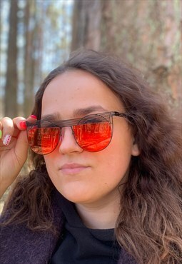 Red Vintage Half Rounded Hippie Sunglasses Black Frame 