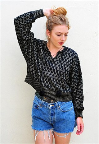 VINTAGE BLACK AND GOLD SPARKLY CROP JUMPER