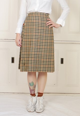 90S VINTAGE DOGTOOTH TWEED WOOL KILT SKIRT