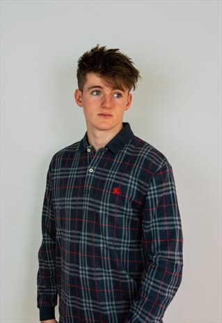 BURBERRY NAVY NOVA CHECK RUGBY SWEATER
