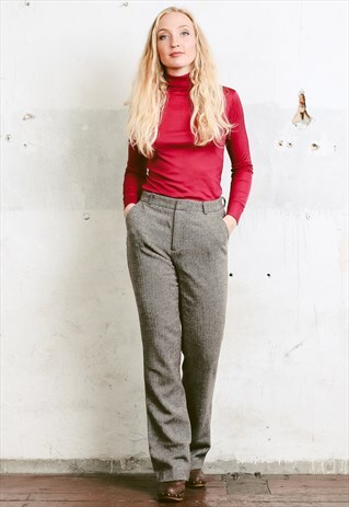 VINTAGE 90S TWEED WOOL STRAIGHT LEG TROUSERS