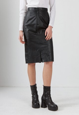 VINTAGE BLACK LEATHER HIGH WAISTED MINI SKIRT