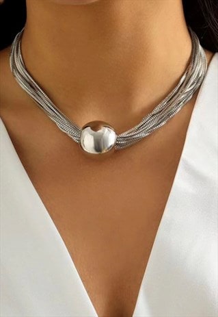 MULTI ROW BALL CHAIN CHOKER IN SILVER 