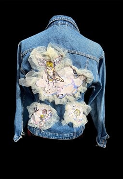 Reworked cherub and lace vintage denim jacket