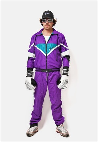 Vintage 90s tracksuit set mens in purple colour Rave 80s 