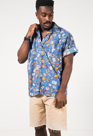 VINTAGE 80S CRAZY PRINT SHIRT / S1944