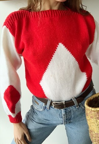 VINTAGE 70S ARGYLE MILKMAID CHRISTMAS HANDKNITTED JUMPER