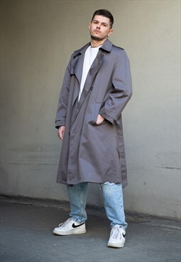 Vintage double breasted oversized grey long trench coat
