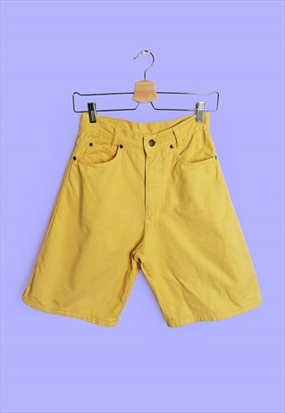 VINTAGE 90'S FLOP HIGH WAIST RETRO SHORTS YELLOW DENIM