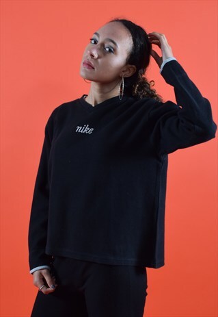 BLACK NIKE V NECK EMBROIDERED SWEATSHIRT
