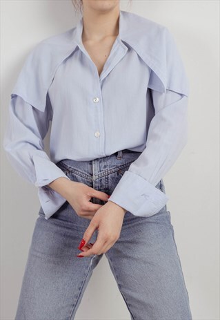 VINTAGE 90S MARINE STYLE CAPE COLLAR BABY BLUE BLOUSE M
