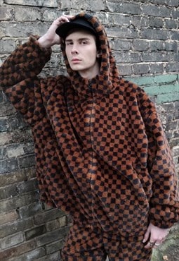 Chequerboard fleece jacket reversible handmade check coat
