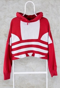 Adidas Originals Cropped Hoodie Red White Trefoil  UK 8