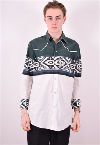 MENS VINTAGE AZTEC SHIRT LARGE MULTI 90S