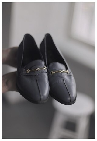 VINTAGE 50'S GREY BUCKLE MIDI HEELS