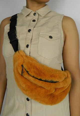 ORANGE FLUFFY FAUX FUR BUM BAG FANNY PACK