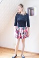 VELOUR BLACK TOP AND FLORAL SKIRT DRESS