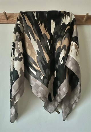 70's Vintage Grey Black Abstract Print Large Scarf