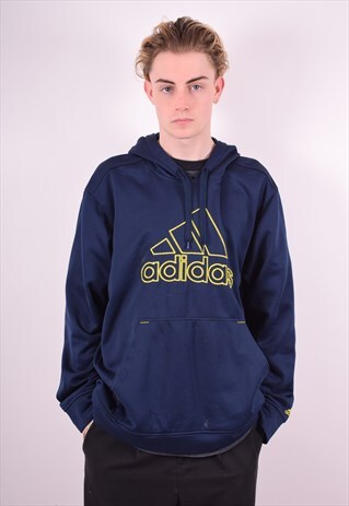 ADIDAS MENS VINTAGE HOODIE JUMPER XXL BLUE 90'S