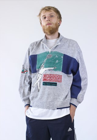 80S VINTAGE MENS NIKE TENNIS PULLOVER BIG LOGO SWEATSHIRT