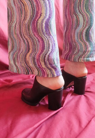 VINTAGE 90S BLACK LEATHER HIGH HEEL SHOES MULES