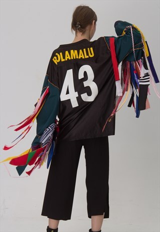 REWORKED COLOURFUL FRINGED FOOTBALL POLAMALU BLOUSE