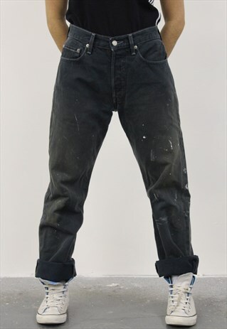VINTAGE LEVI'S 501 DARK GREY PAINT MOM JEANS