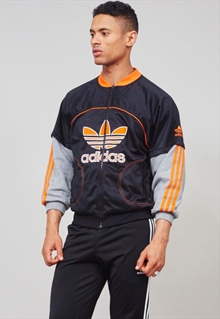VINTAGE 90'S BLACK AND ORANGE BOMBER SPORTS ADIDAS JACKET