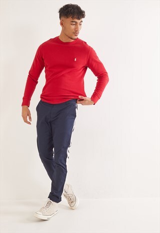 VINTAGE RALPH LAUREN LONG SLEEVE WAFFLE TOP RED