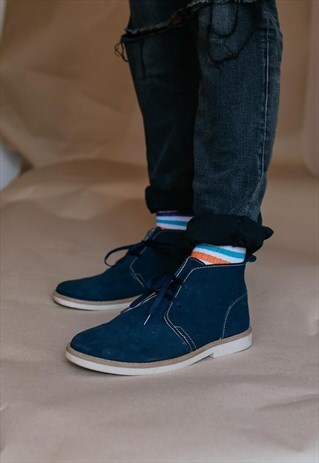 VINTAGE SUEDE LACE UP SHOES IN BLUE