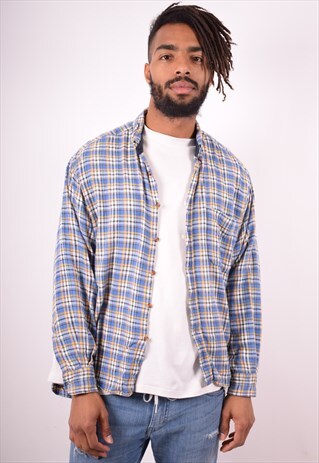 MENS VINTAGE FLANNEL SHIRT LARGE MULTI CHECK 90S