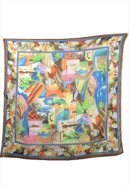 Vintage 80s Scarf Abstract Brown Multicoloured Funky Bandana