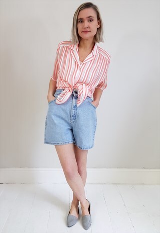 VINTAGE 80'S FLUORESCENT ORANGE AND WHITE STRIPED SHIRT