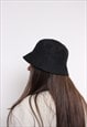90S BLACK BUCKET HAT, VINTAGE FLOWER EMBROIDERY REVERSIBLE 