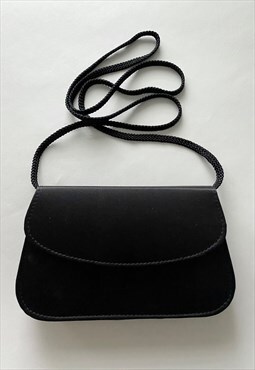 80's Vintage Ladies Black Satin Evening Bag Small