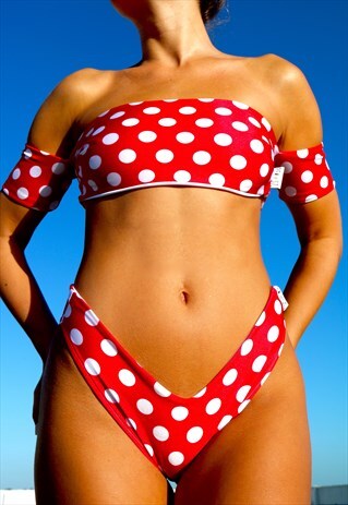 RED AND WHITE POLKA DOT PEAKINI BOOB TUBE PEA ST