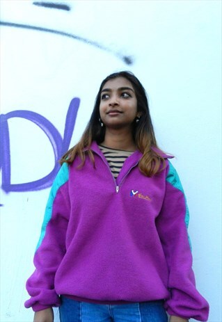WOMEN'S 90S' WAVY PURPLE AND GREEN 1/4 ZIP UP FLEECE
