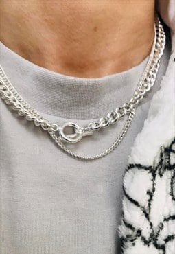 Sterling silver chunky silver albert t bar necklet for men