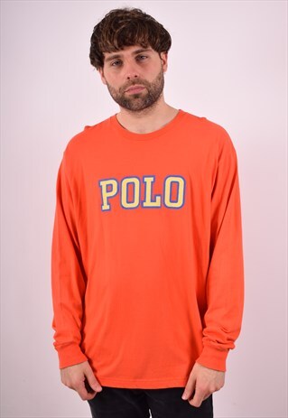 POLO RALPH LAUREN MENS VINTAGE TOP LONG SLEEVE LARGE ORANGE