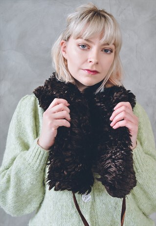 VINTAGE FAUX FUR SCARF BROWN