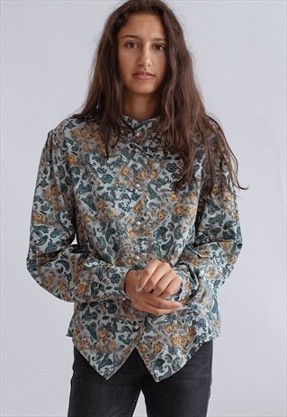 VINTAGE PUFFY SLEEVE PAISLEY FLORAL PRINT BLOUSE IN MULTI M
