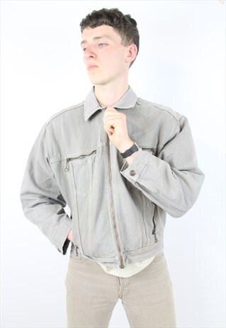 VINTAGE GREY 90'S DENIM ZIP-UP JACKET
